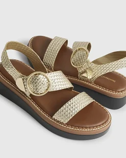 Gold Wide Fit Woven Flatform Sandals