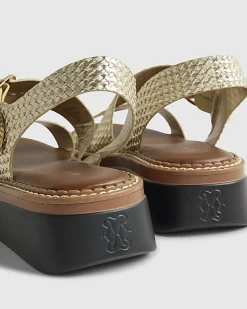 Gold Woven Buckle Flatform Sandals