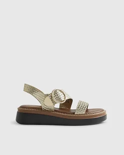 Gold Woven Buckle Flatform Sandals