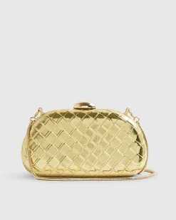 Gold Woven Hard Shell Clutch Bag
