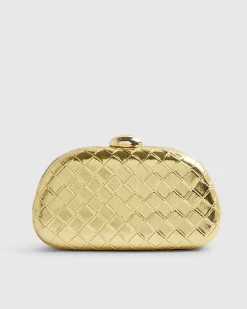 Gold Woven Hard Shell Clutch Bag