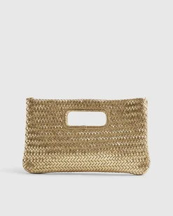 Gold Woven Leather Clutch Bag