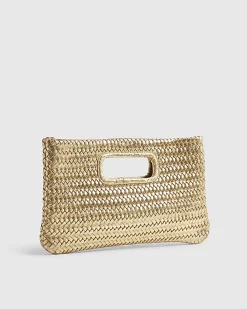 Gold Woven Leather Clutch Bag