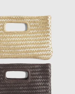 Gold Woven Leather Clutch Bag