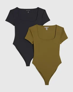 Green and Black Scoop Neck Bodysuit 2 Pack