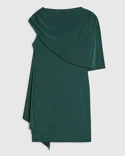 Green Asymmetric Drape Cape Dress