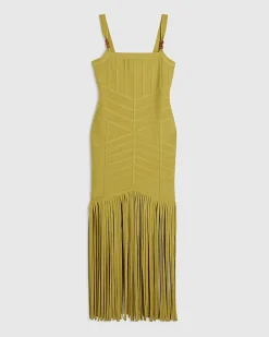 Green Bandage Knit Fringe Dress