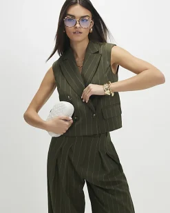 Green Boxy Pinstripe Waistcoat