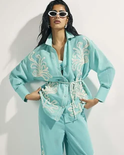 Green Broderie Long Sleeve Shirt