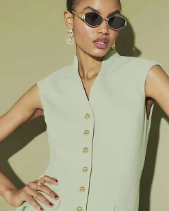 Green Button Up Structured Mini Dress