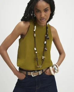 Green Cotton Sleeveless Bubble Hem Top
