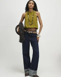 Green Cotton Sleeveless Bubble Hem Top