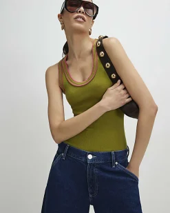 Green Cotton Whipstitch Tank Top