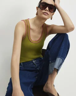 Green Cotton Whipstitch Tank Top