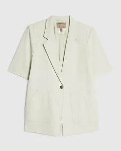 Green Crop Sleeve Pocket Blazer