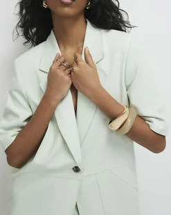 Green Crop Sleeve Pocket Blazer