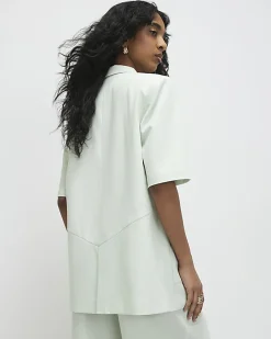 Green Crop Sleeve Pocket Blazer