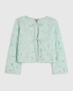 Green 3D Flower Tie Front Jacket