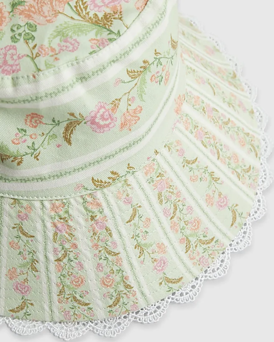 Green Ditsy Floral Cotton Sun Hat