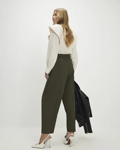 Green Draped Barrel Leg Trousers