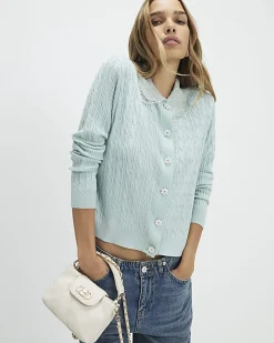Green Embellished Collar Cardigan