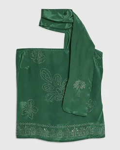 Green Embellished Scarf Bandeau Top