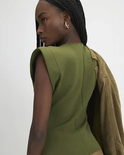 Green Fitted Knit Sleeveless Top