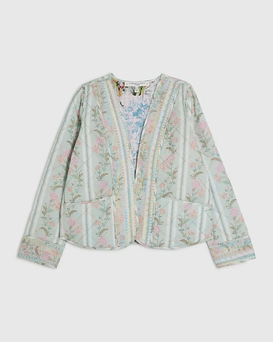 Green Floral Print Quilted Cotton Jacket