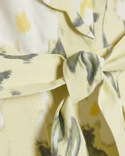 Green Floral Scallop Linen Blend Jumpsuit