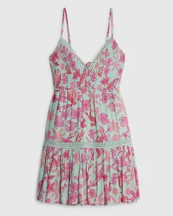 Green Floral Shirred Mini Dress