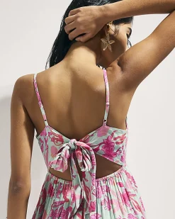 Green Floral Shirred Mini Dress
