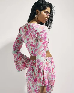 Green Floral Tie Front Beach Top