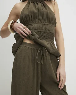Green Halter Neck Top And Trousers Lounge Set