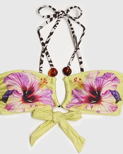 Green Hibiscus Floral Bandeau Bikini Top