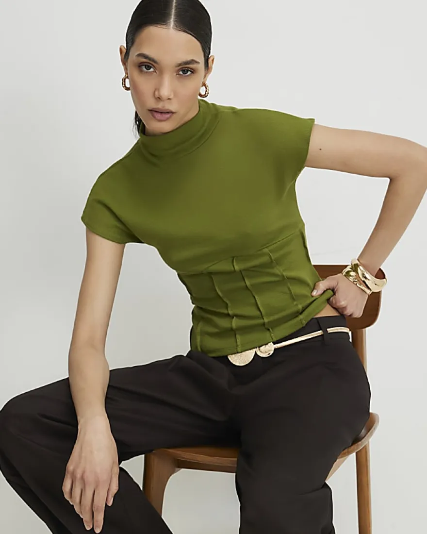 Green High Neck Corset Top
