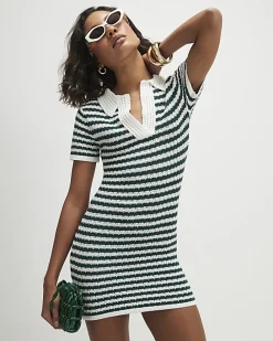 Green Knitted Polo Mini Dress