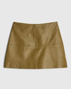 Green Leather Seam Detail Mini Skirt