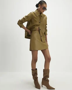 Green Leather Seam Detail Mini Skirt