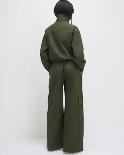Green Linen Blend Cargo Trousers