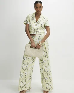 Green Linen Blend Floral Scallop Trim Jacket