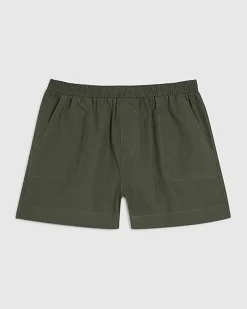 Green Linen Blend Pull On Shorts