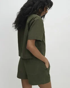 Green Linen Blend Pull On Shorts