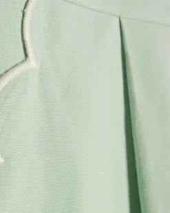 Green Linen Blend Scallop Trim Shorts