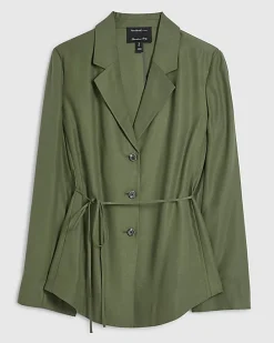 Green Long Sleeve Tie Waist Shacket