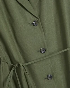 Green Long Sleeve Tie Waist Shacket