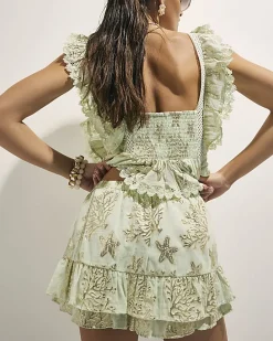 Green Marine Print Metallic Mini Beach Skirt
