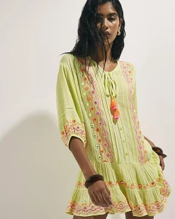 Green Mirror Embellished Mini Beach Dress