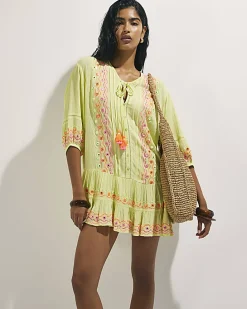 Green Mirror Embellished Mini Beach Dress