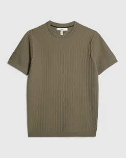 Green Muscle Fit Zig Zag Texture T-Shirt