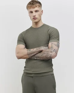 Green Muscle Fit Zig Zag Texture T-Shirt
